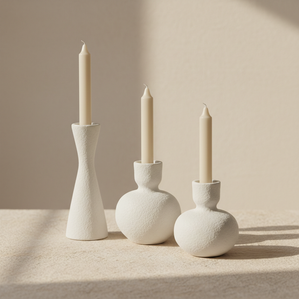 Porta-Velas Cerâmica Trio — Aura Decore