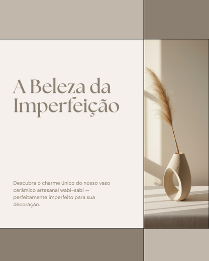 Vaso Cerâmica Achatado — Wabi-Sabi Low | Aura Decore