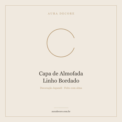 Capa Almofada Linho Bordado Bege — Elegância Orgânica | Aura Decore