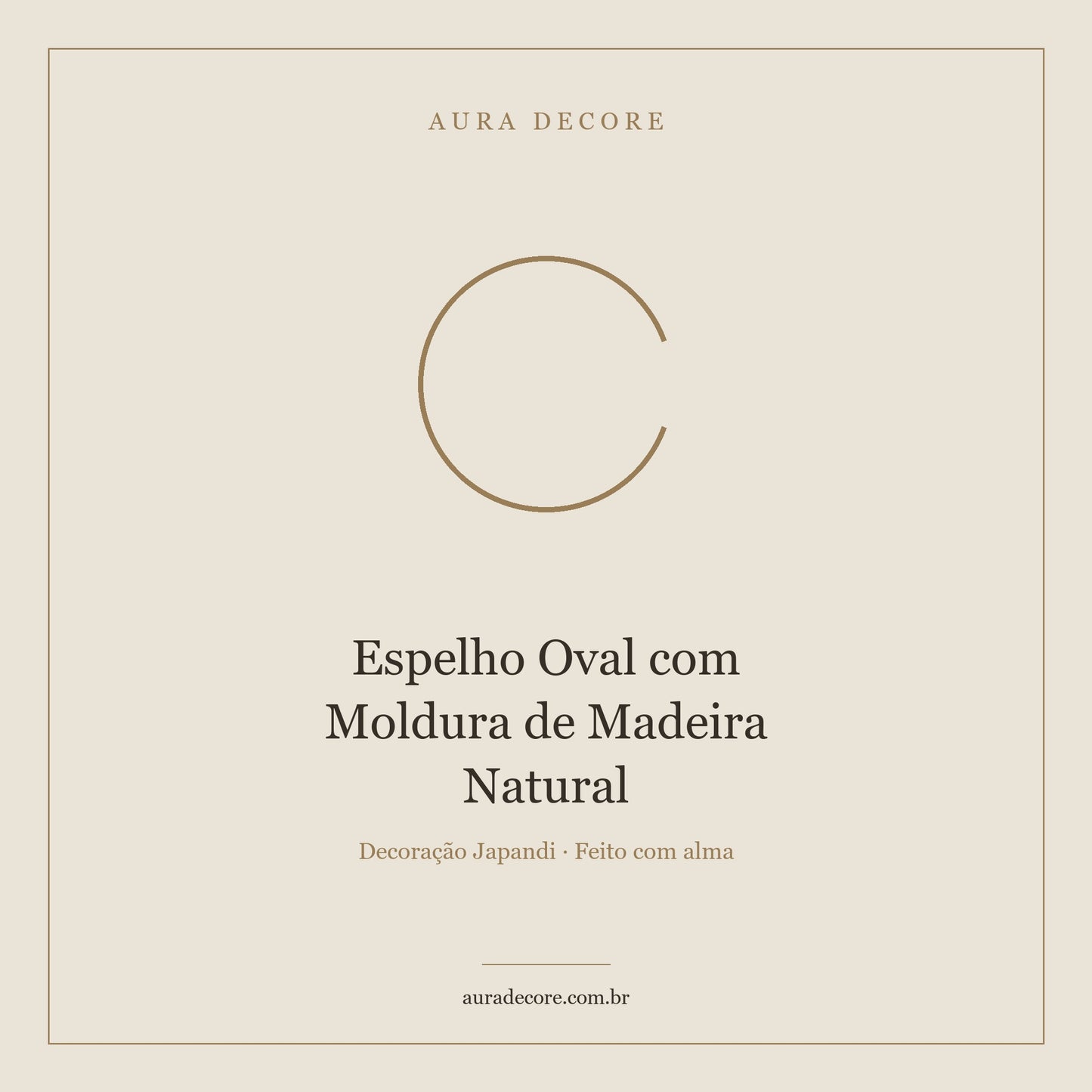 Espelho Oval Moldura Madeira Natural — Ponto Focal Wabi-Sabi | Aura Decore