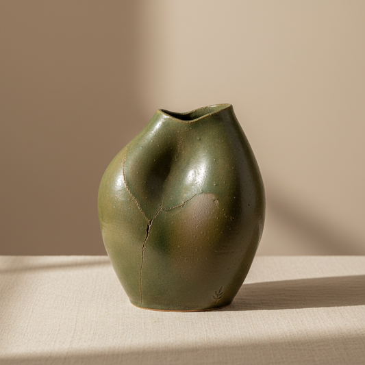 Vaso Cerâmica Orgânico Olivo — Aura Decore