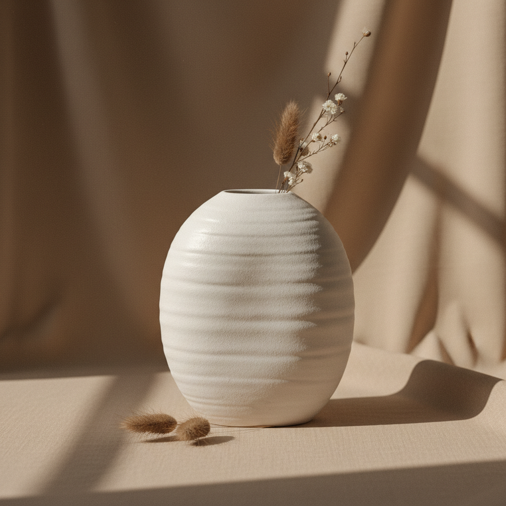 Vaso Cerâmica Oval Minimalista — Proporção Orgânica Japandi | Aura Decore